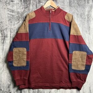 Vintage Orvis Rugby Shirt Men's XL Red Blue Colorblock Elbow Pads 1/4 Zip Heavy